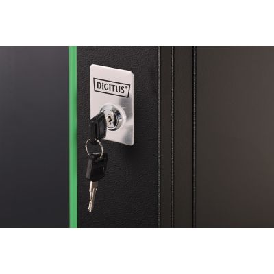 21. DYNAmic 19" 16U wall-mounted network cabinet 600x600, glass door, black, undivided, assembled, 60kg