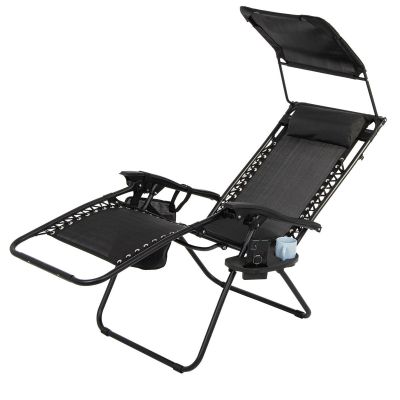 2. FOLDABLE GARDEN DECK CHAIR WITH CANOPY 173X52/65X110CM BLACK-GRAY