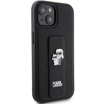 4. Karl Lagerfeld Gripstand Saffiano Karl&Choupette Pins case for iPhone 15 Plus / 14 Plus - black