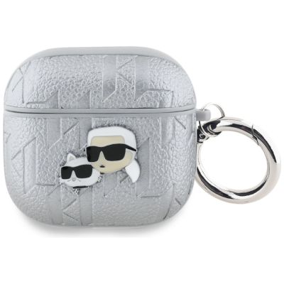 Karl Lagerfeld Monogram Karl & Choupette Head case for AirPods 4 - silver