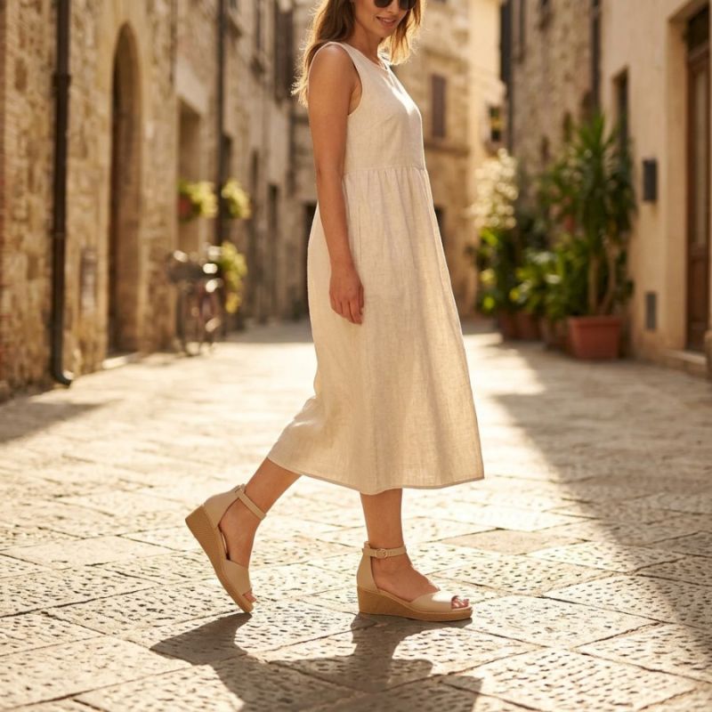 9. Women's leather wedge sandals beige Filippo DS7635