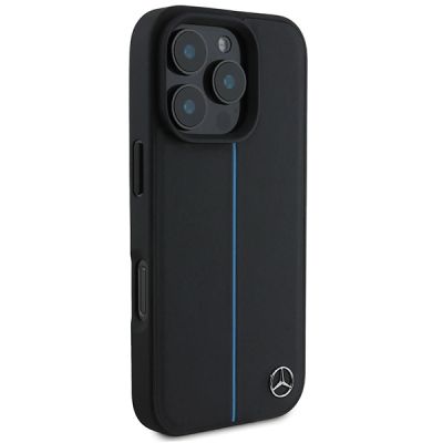 4. Mercedes MB Blue Line Leather MagSafe iPhone 16 Pro Case - Black