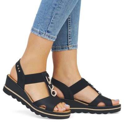5. Women's comfortable platform wedge sandals black Rieker 67498-00