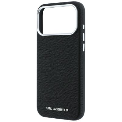 6. Karl Lagerfeld Grained Elongated Logo MagSafe Case for iPhone 17 Pro Max / 18 Pro Max - Black