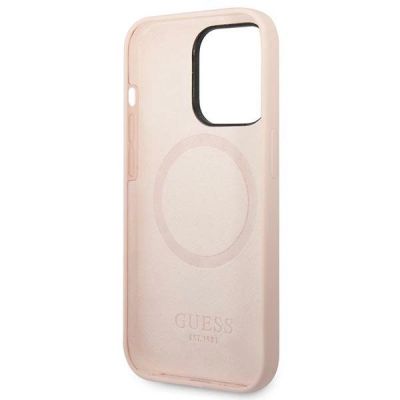 7. Guess Silicone Logo Plate MagSafe Case for iPhone 14 Pro - Pink
