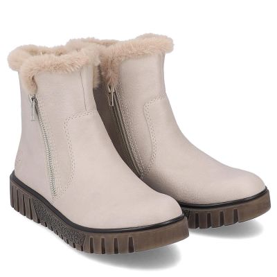 45. Beige women’s ankle boots with fur lining Rieker Y3481-60