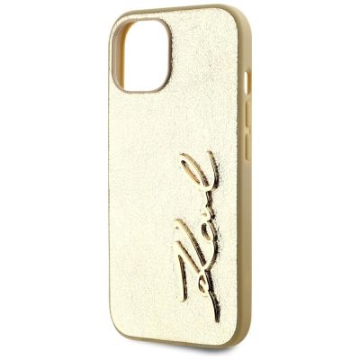 6. Karl Lagerfeld Wrinkled Metal Signature iPhone 15 Case - Gold