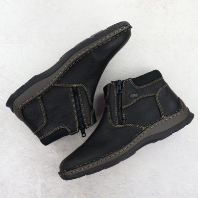 5. Men’s black leather ankle boots with zip, Rieker 05362-00