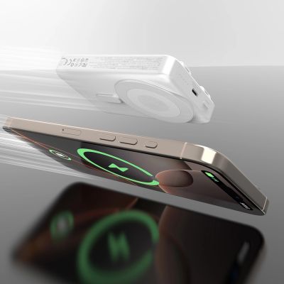 3. Dudao K29 10000mAh PD 20W MagSafe Powerbank with Metal Case, Stand and Built-in USB-C/ Lightning Cables - Silver