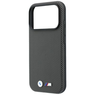 6. BMW M Quadrille Kevlar Metal Logo MagSafe Case for iPhone 17 Pro / 18 Pro - Gray