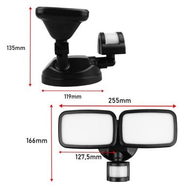 MACLEAN LED WALL LAMP, WITH PIR SENSOR, 20W, 1500LM, IP65, NEUTRAL WHITE 4000K, BLACK MCE524 B