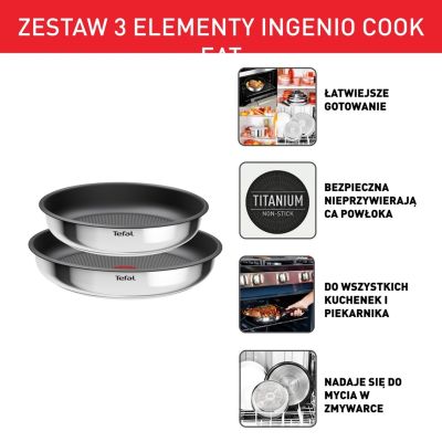 5. Set of 2 TEFAL Ingenio Cook Eat L8813S75 frying pans