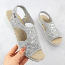 Sandały damskie na podwyższeniu elastyczne w kwiaty szare Unisoft 7196