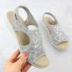 Women's elastic high heel sandals with floral pattern, gray Unisoft 7196