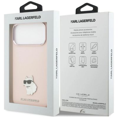 8. Karl Lagerfeld Silicone Choupette Metal Pin Case for iPhone 18 Pro Max / 17 Pro Max – Pink
