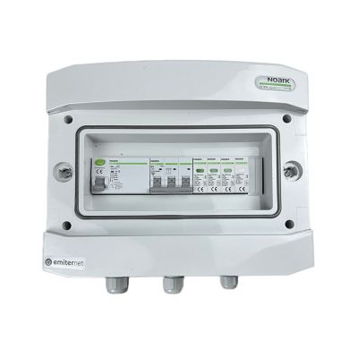 Hermetic IP65 EMITER AC connection switchboard with AC surge arrester Noark type 1+2, 10A 3-F, RCD type A 40A/300mA