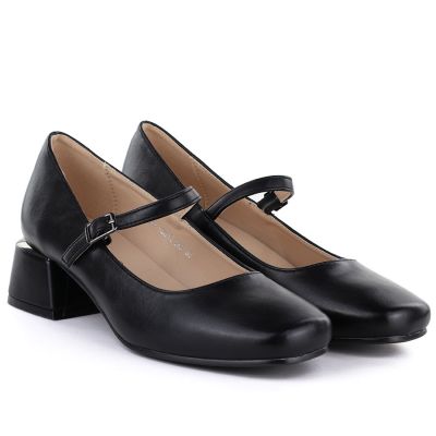 3. Women's block heel shoes with a strap, black Potocki 12815