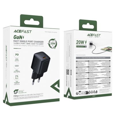 11. Acefast A117 GaN PD 20W USB-C Wall Charger - Black