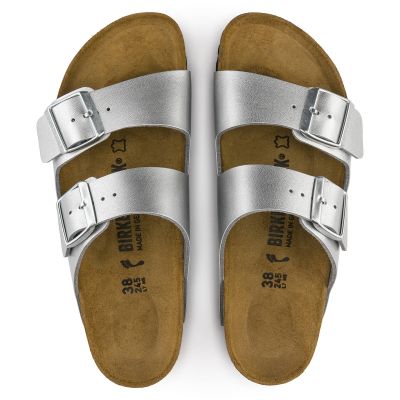 4. Birkenstock Arizona Birko-Flor Silver Women's Slides Regular Wide (1012282)