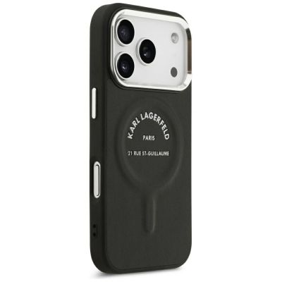 4. Karl Lagerfeld Embossed Open Ring RSG Logo MagSafe Case for iPhone 17 Pro / 18 Pro - Black