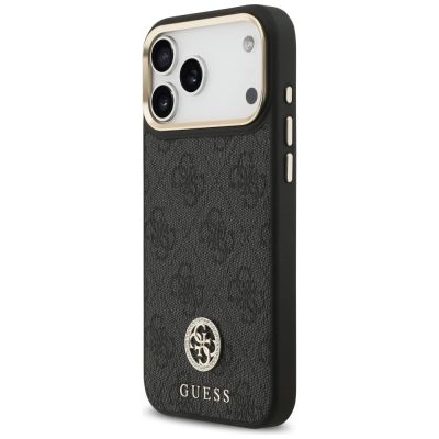 2. Guess 4G Srtass Logo & Big Strap Metal Buttons MagSafe Case for iPhone 17 Pro Max - Black