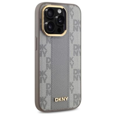 4. DKNY Leather Checkered Mono Pattern MagSafe iPhone 14 Pro Case - Beige
