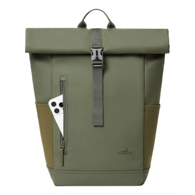 8. Rivacase Eden Backpack Travel Backpack Olive Waxed Leather (Pull Up), Polyester, Recycled Polyethylene Terephthalate (rPET)
