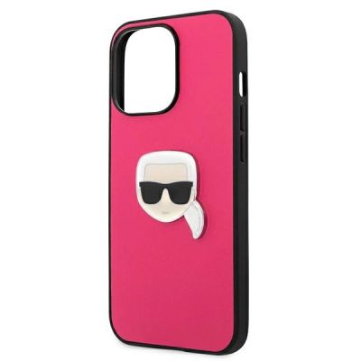6. Karl Lagerfeld Leather Ikonik Karl's Head Metal Case for iPhone 13 Pro / 13 6.1" - Pink