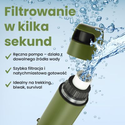 9. Extralink PURISOO+ BOTTLE WITH FILTER SYSTEM WITH PUMP 400ML UF + ACF FILTER Water filter bottle 0.4 l Green, Olive