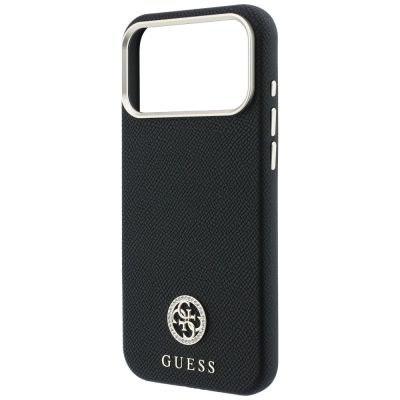 6. Guess Grained Round Strass Logo MagSafe Case for iPhone 18 Pro Max / 17 Pro Max - Black
