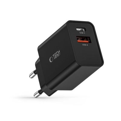 6. Tech-Protect NC30W Charger USB-C PD 30W / USB-A QC 3.0 - Black