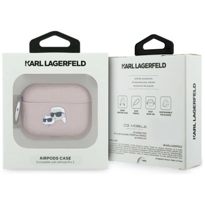 4. Karl Lagerfeld Monogram Karl & Choupette Head Case for AirPods Pro 3 - Pink