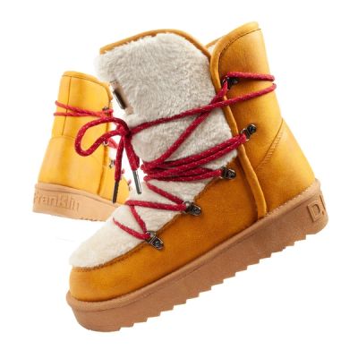 D.Franklin women's winter snow boots, fashionable fur lining, mustard color