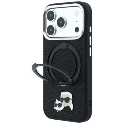 2. Karl Lagerfeld with Ring Stand 360 Karl & Choupette Heads Pin MagSafe Case for iPhone 18 Pro / 17 Pro - Black