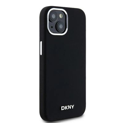 4. DKNY Liquid Silicone Small Metal Logo MagSafe Case for iPhone 15 / 14 / 13 - Black