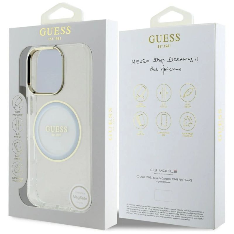8. Guess IML Metal Colored Circle Classic Logo MagSafe case for iPhone 16 Pro Max - white