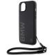 5. BMW Signature Leather Wordmark Cord Case for iPhone 15/14/13 - Black