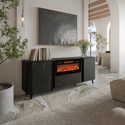 6. VOLARE chest of drawers 200x39x75 black/san sebastian + fireplace