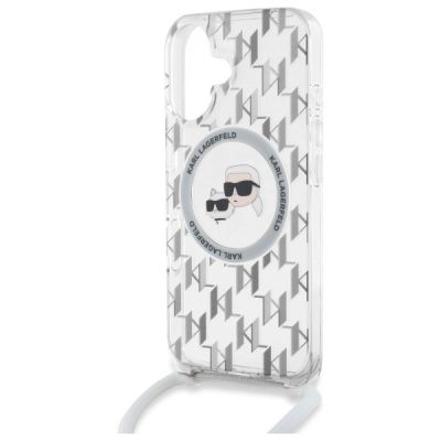 5. Karl Lagerfeld IML Crossbody Monogram Karl & Choupette Head MagSafe iPhone 16 Case - Clear