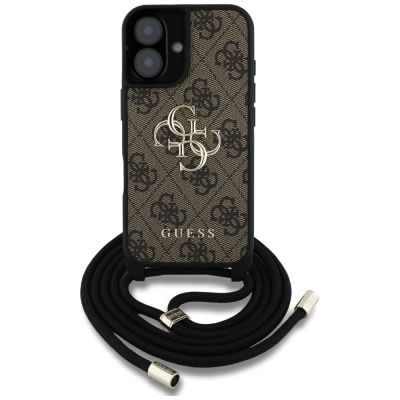 2. Guess 4G Big Logo Cord Stap Crossbody Case for iPhone 16 Brown