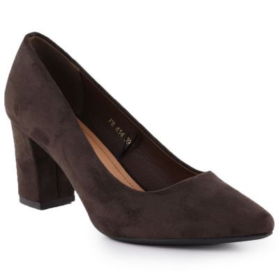 Women's chocolate suede pumps with a block heel Sergio Leone PB414