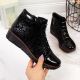 Women’s black insulated leather ankle boots with print, Filippo