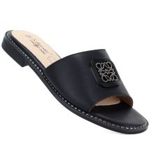 Women's black leather flip-flops S.Barski KV61-6019
