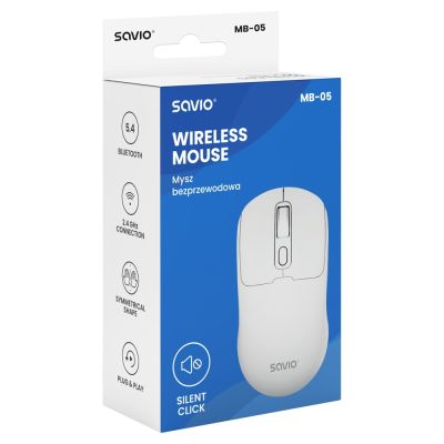 5. SAVIO WIRELESS MOUSE BT 2.4 GHZ WHITE MB-05