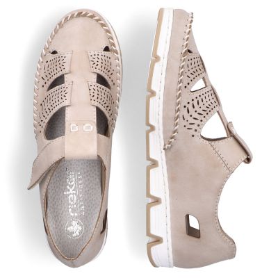 7. Rieker W RKR651 beige leather velcro openwork shoes