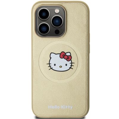 3. Hello Kitty Leather Kitty Head MagSafe case for iPhone 15 Pro Max - gold