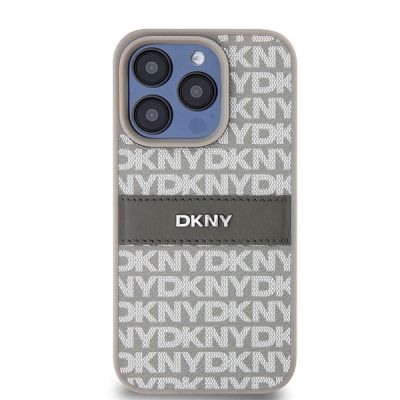 3. DKNY Leather Mono Stripe & Metal Logo case for iPhone 15 Pro Max - beige