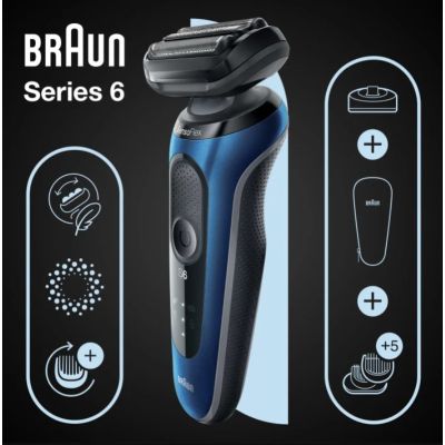 3. Braun Series 6 61-B4500cs - Foil Shaver - Blue - Buttons - LED - Charging - Power - AC/Battery