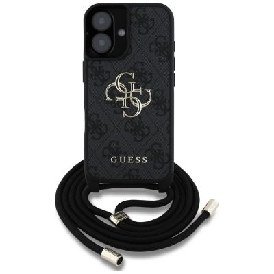 2. Guess 4G Big Logo Cord Stap Crossbody Case for iPhone 16 Black