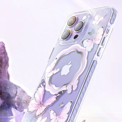 5. Kingxbar Butterfly Series magnetic case for iPhone 14 Plus MagSafe case with butterflies pink